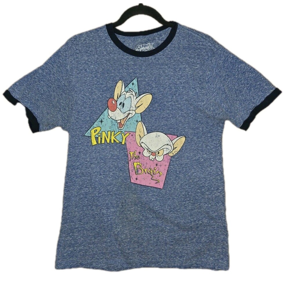 Pinky And The Brain Ringer Men's Blue Short Sleeve T-Shirt Size Medium M